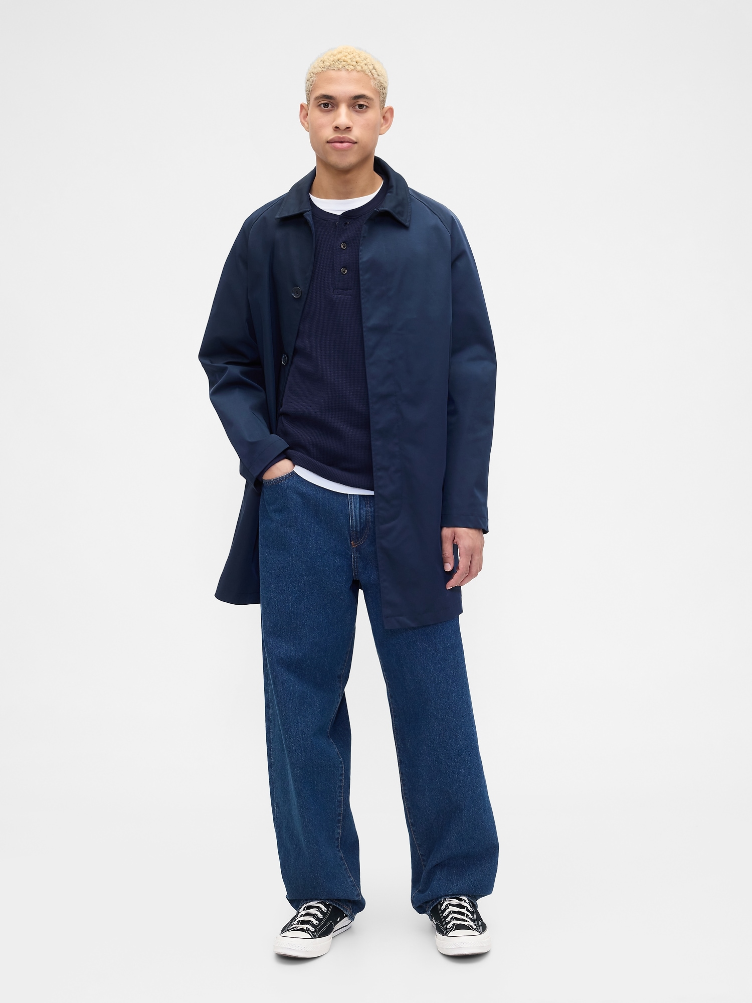 Gap Factory Waffle-knit Henley T-shirt In Blue