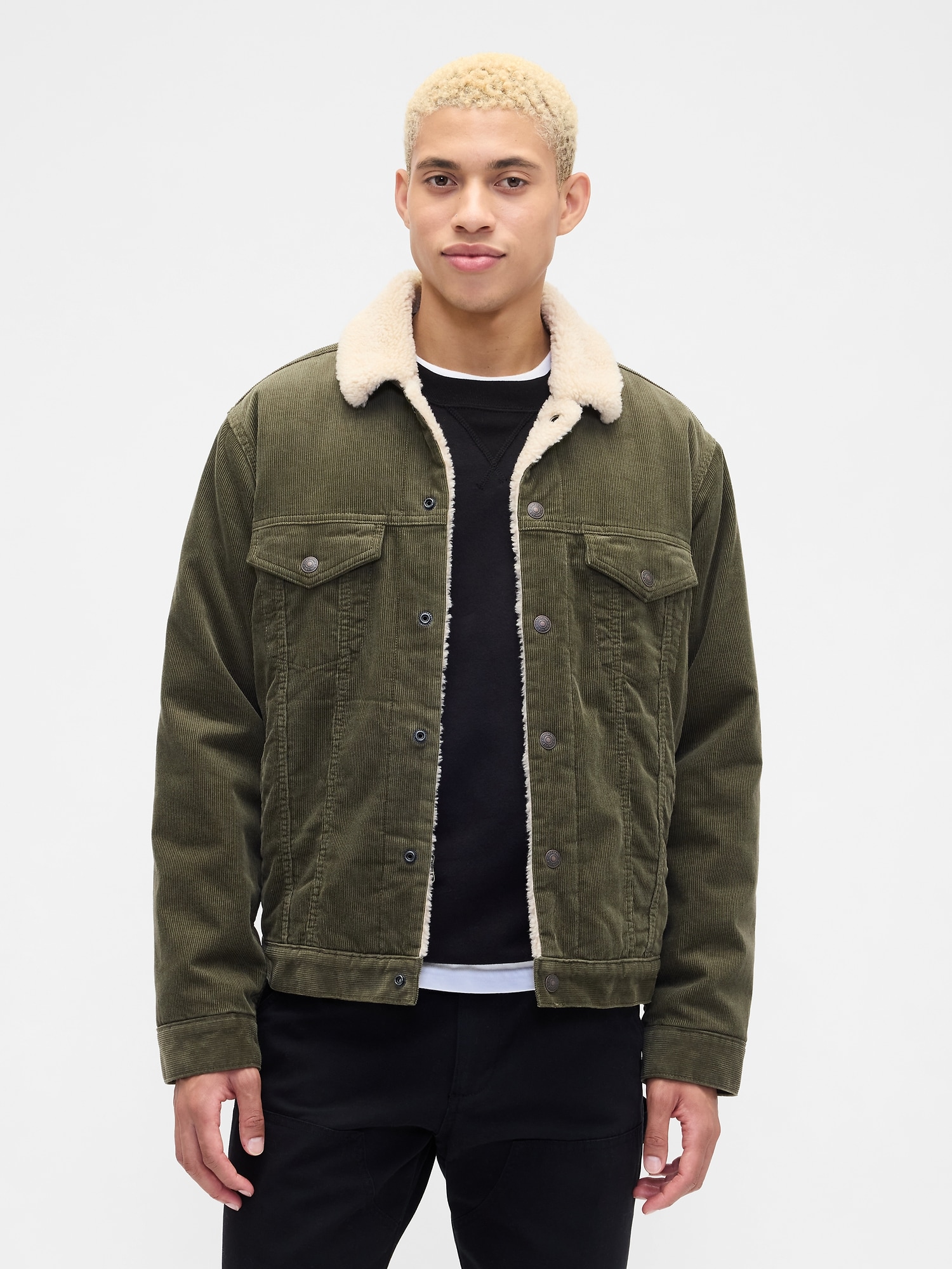 Sherpa-Lined Icon Corduroy Jacket - Olive Night