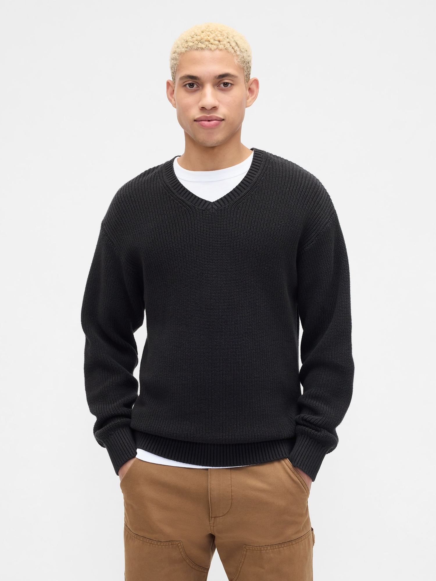 Gap Factory Relaxed Ribbed V-neck Sweater In Blue