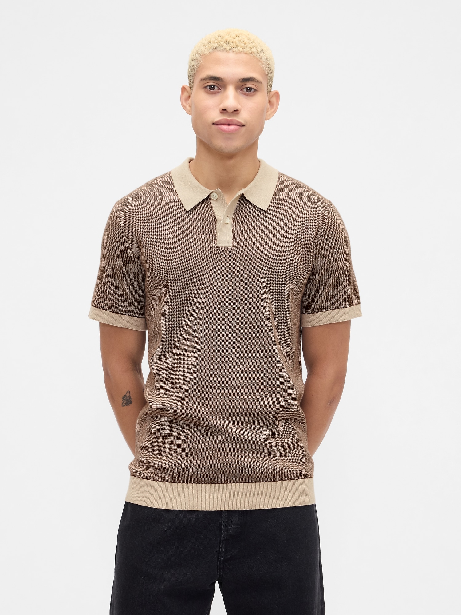 Sweater Polo Shirt - Dark Brown