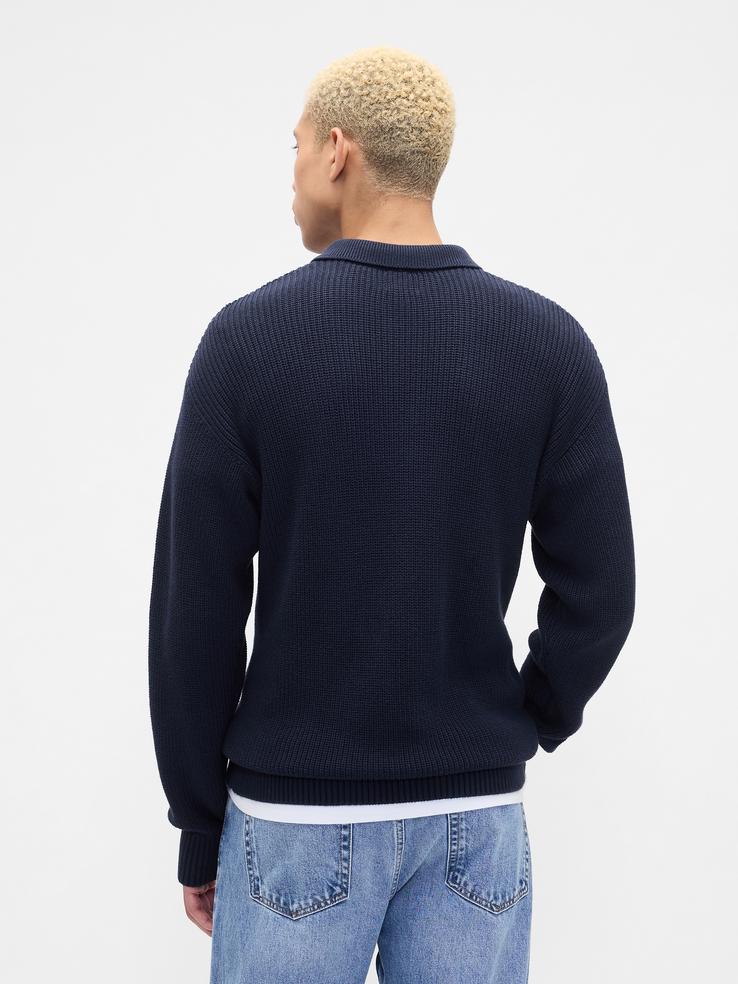 Gap Factory Relaxed Ribbed Sweater Polo Shirt Shirt In Blue