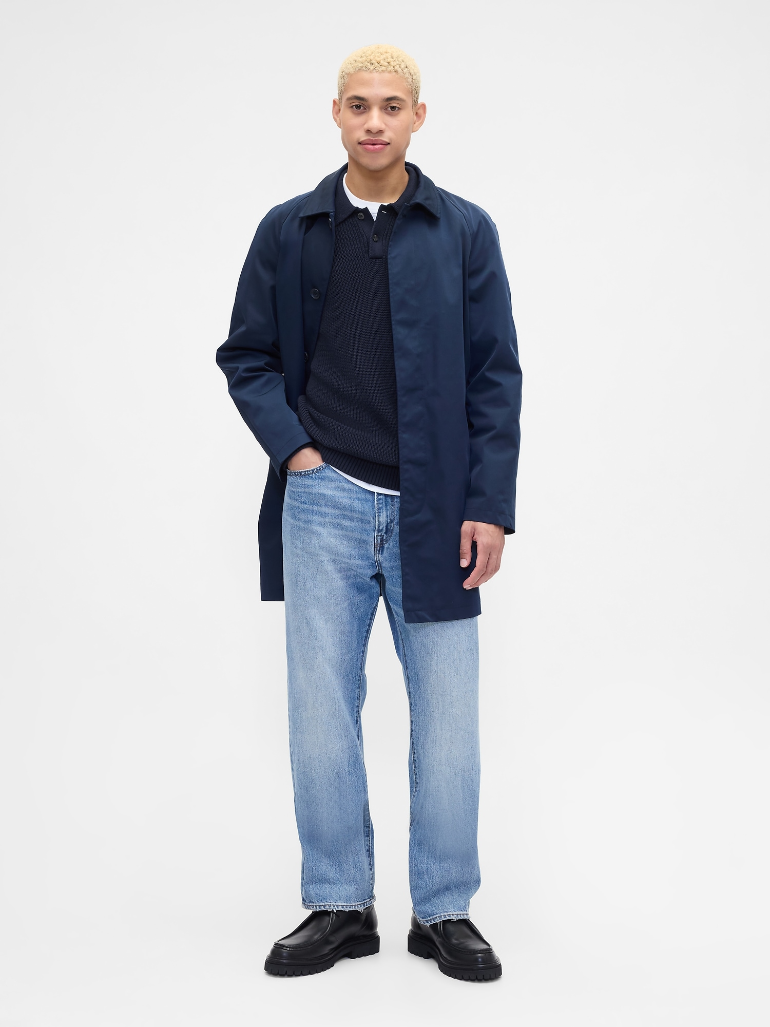 Gap Factory Relaxed Ribbed Sweater Polo Shirt Shirt In Blue