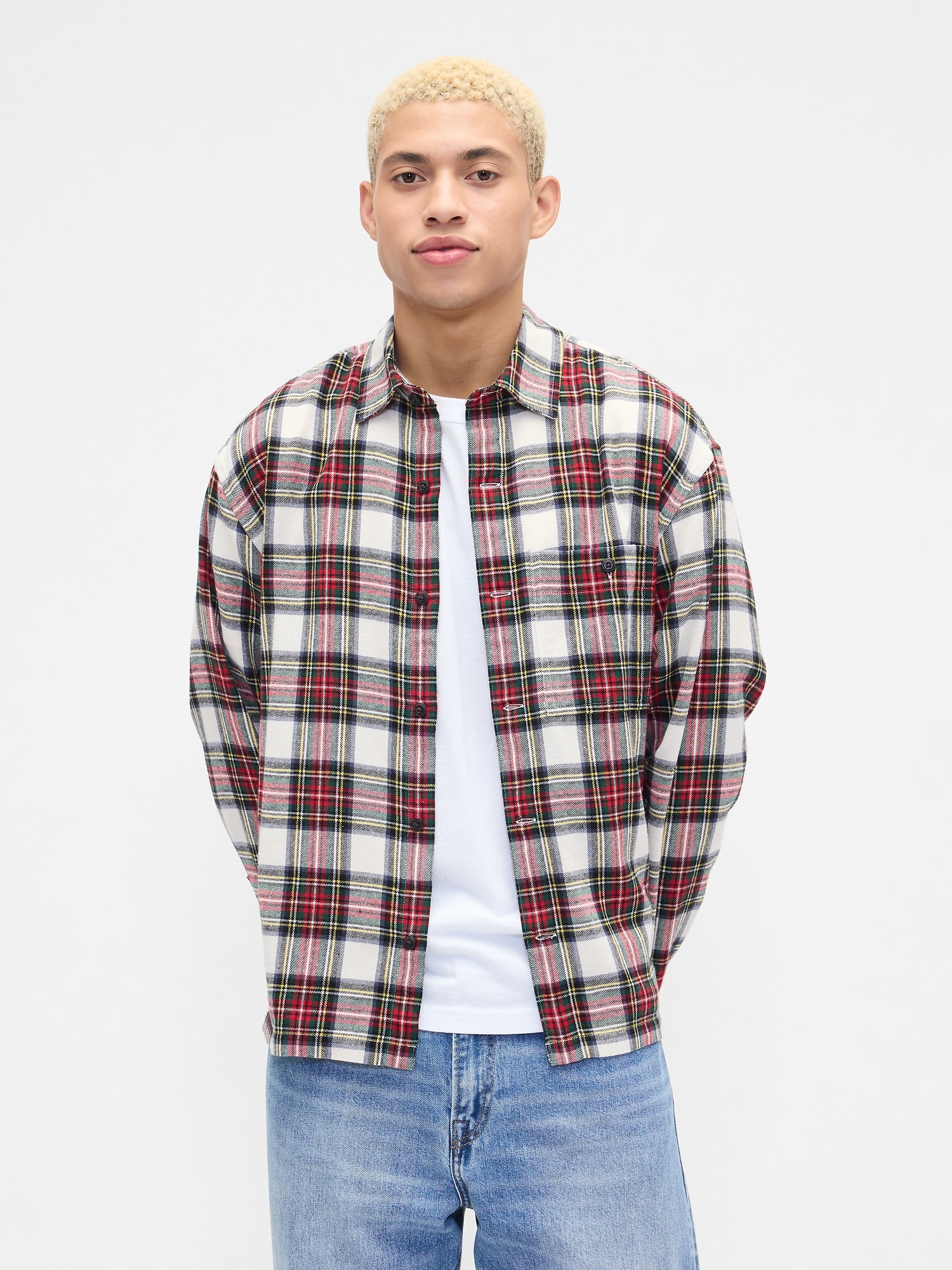 Flannel Shirt in Boxy Fit - Red Green Plaid