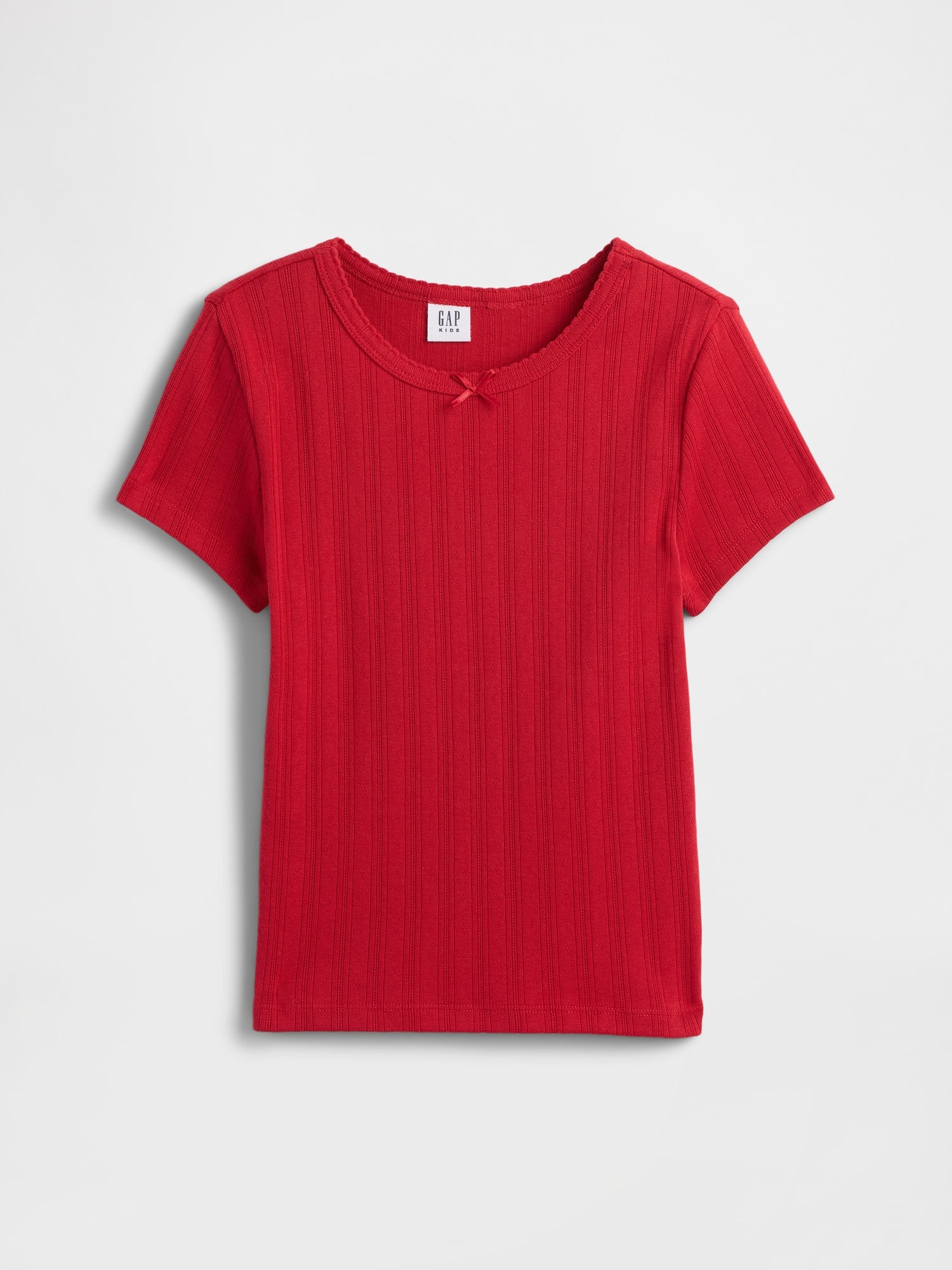 Kids Ribbed Pointelle T-Shirt - Modern Red