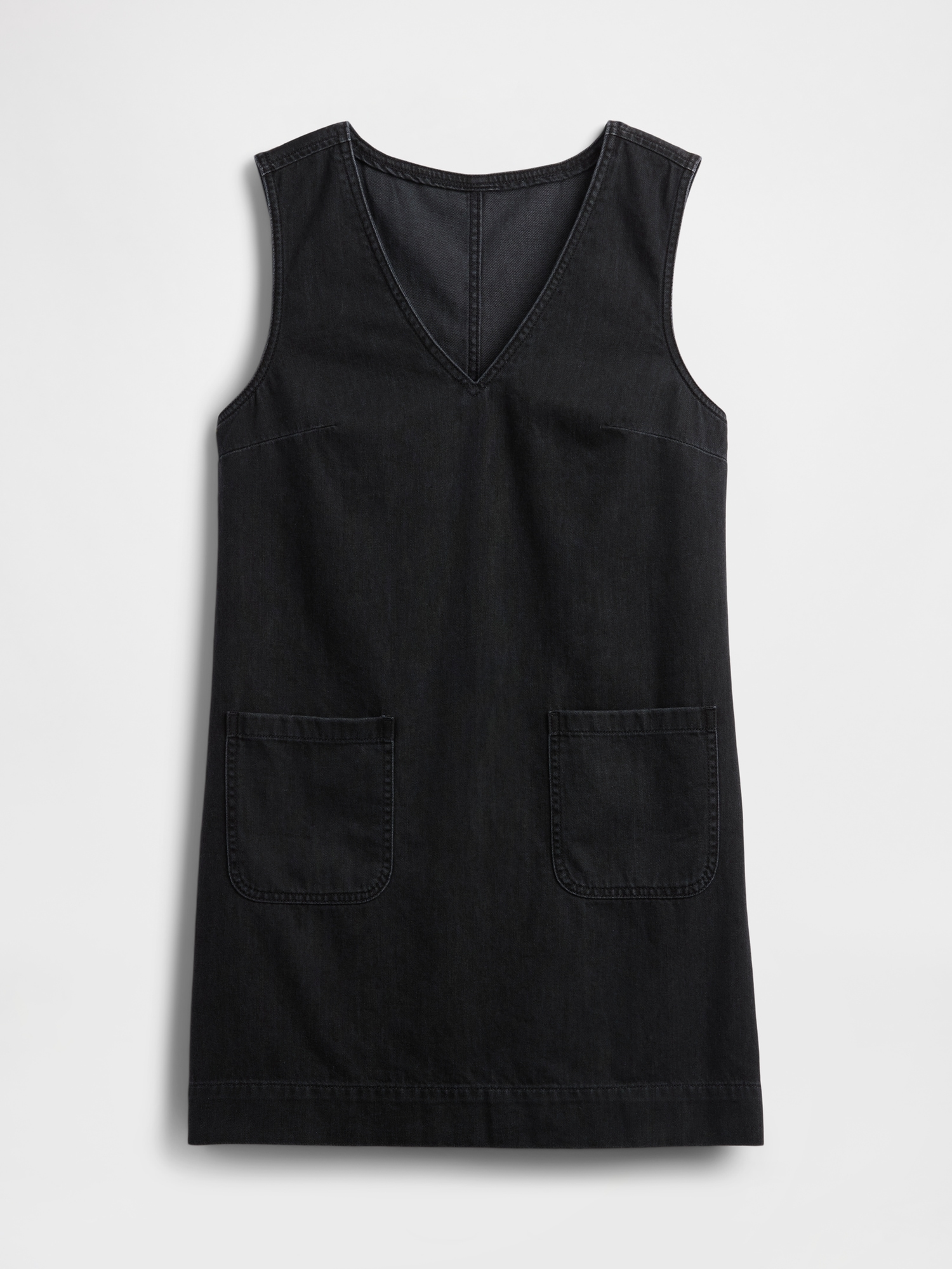 Gap Factory Denim V-neck Mini Dress In Black
