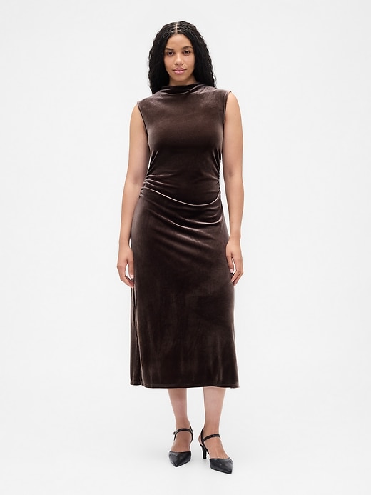 Image number 4 showing, Ruched Velvet Mockneck Midi Dress