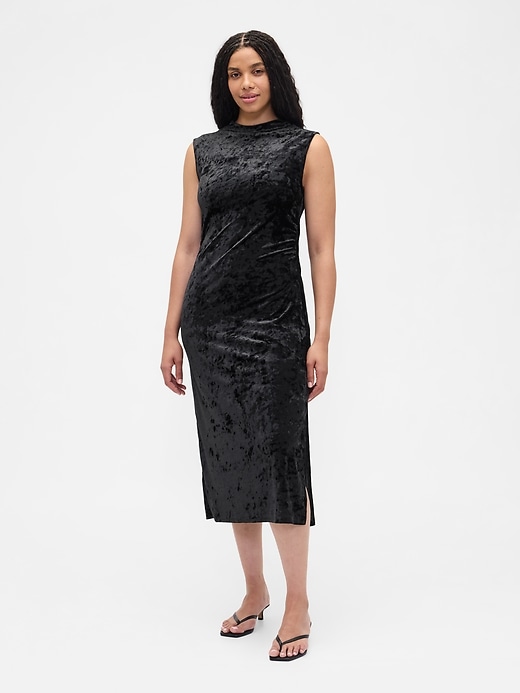 Image number 4 showing, Ruched Velvet Mockneck Midi Dress