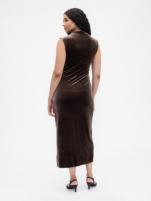 Image number 5 showing, Ruched Velvet Mockneck Midi Dress