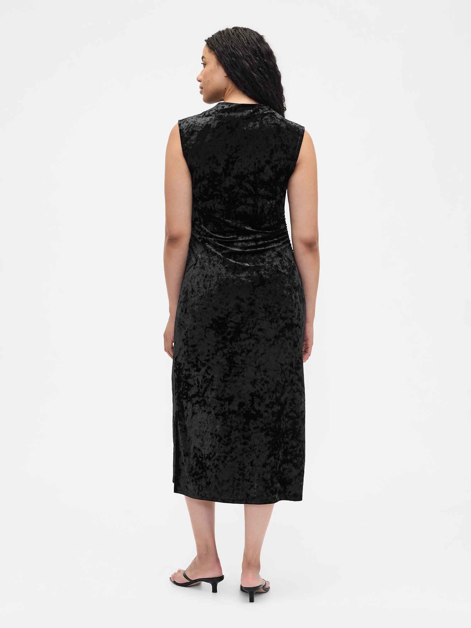 Gap Factory Ruched Velvet Mockneck Midi Dress In Black