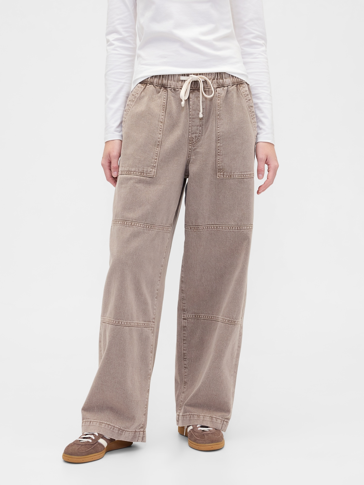 Gap Factory High Rise Pull-on Wide-leg Utility Jeans In Brown