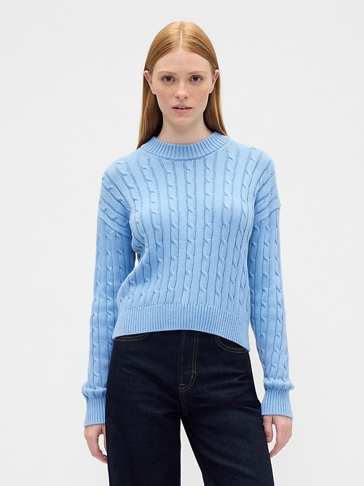 Image number 1 showing, Relaxed Cable-Knit Crewneck Sweater
