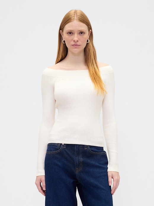 Image number 1 showing, Ribbed Off-Shoulder Sweater