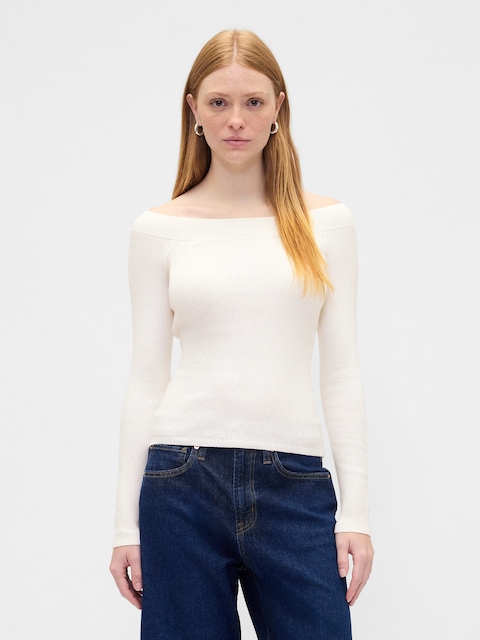 Ribbed Off-Shoulder Sweater