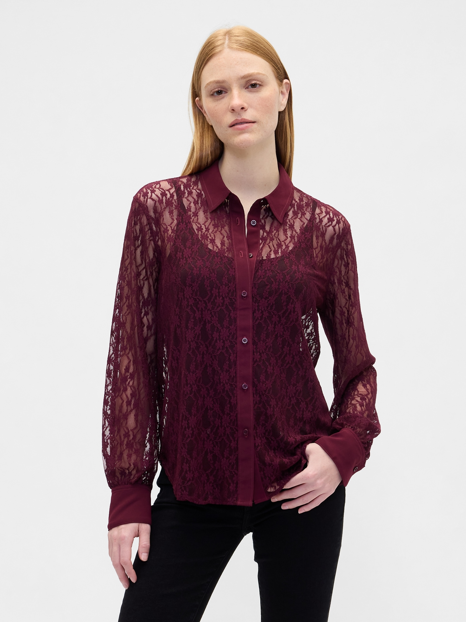 Relaxed Sheer Lace Shirt - Tuscan Red