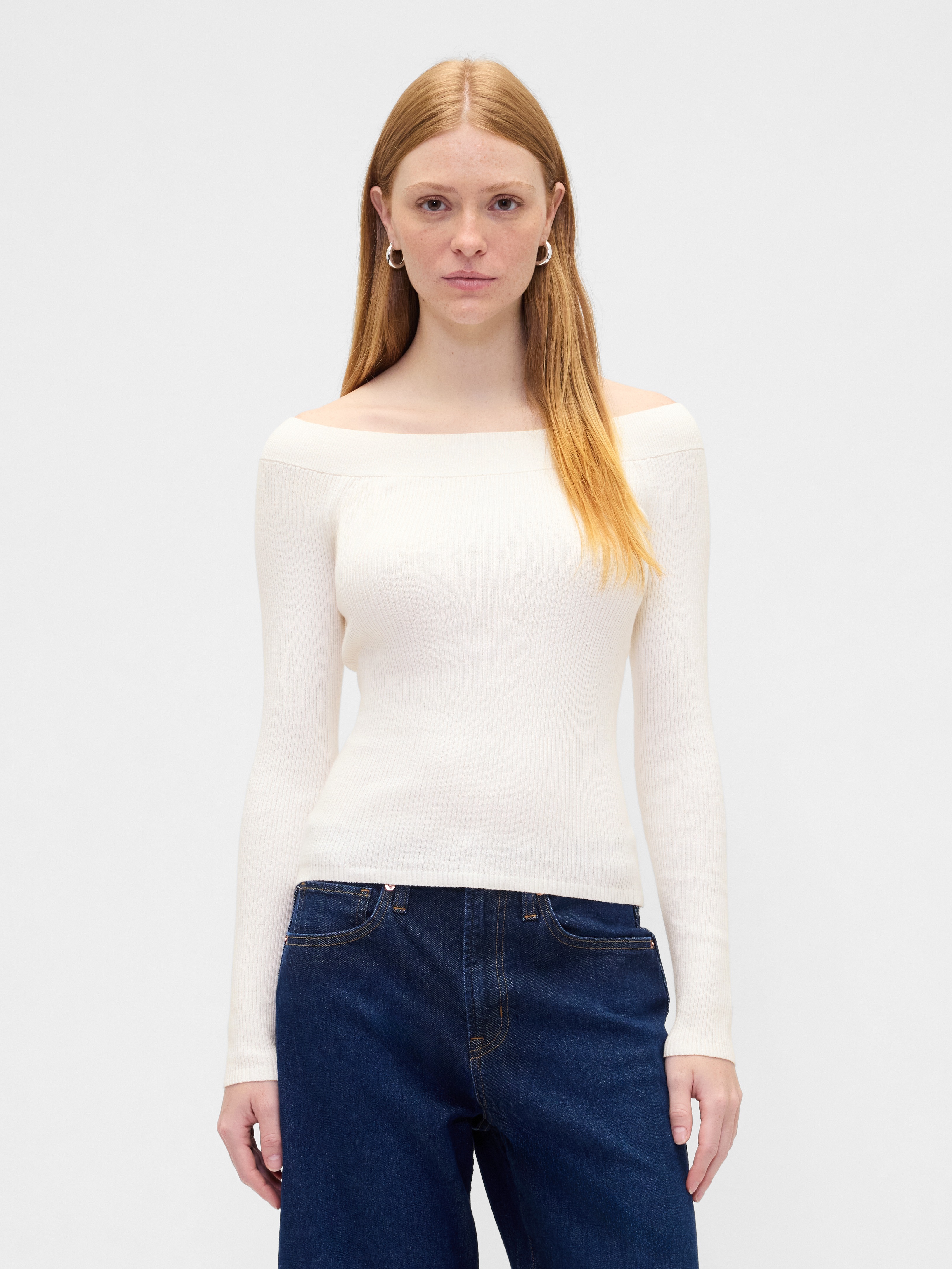 Ribbed Off-Shoulder Sweater