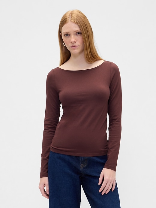 Image number 1 showing, Stretch Jersey Boatneck T-Shirt