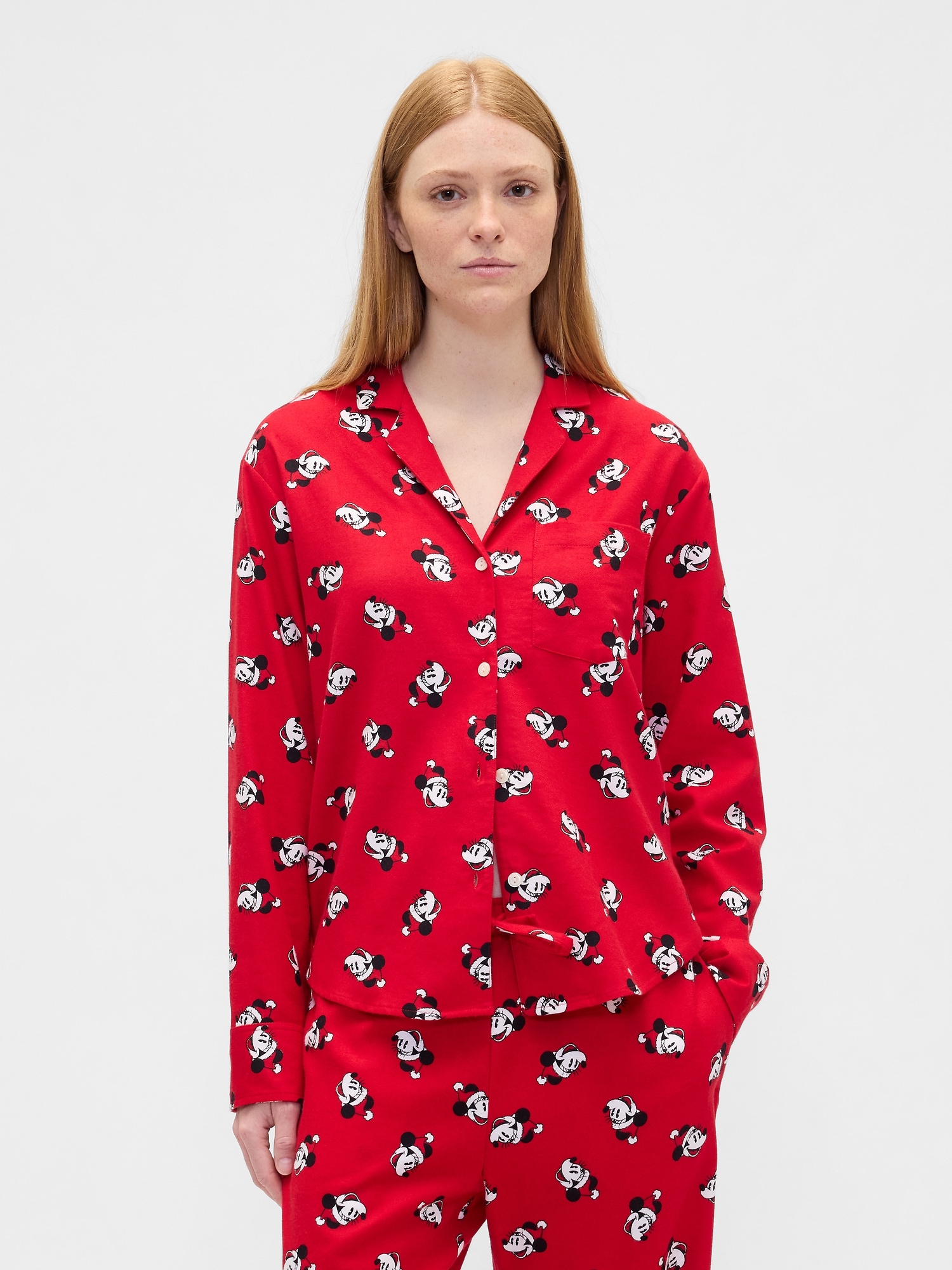 Gap × Disney Relaxed Flannel PJ Shirt - Disney Family Red Santa