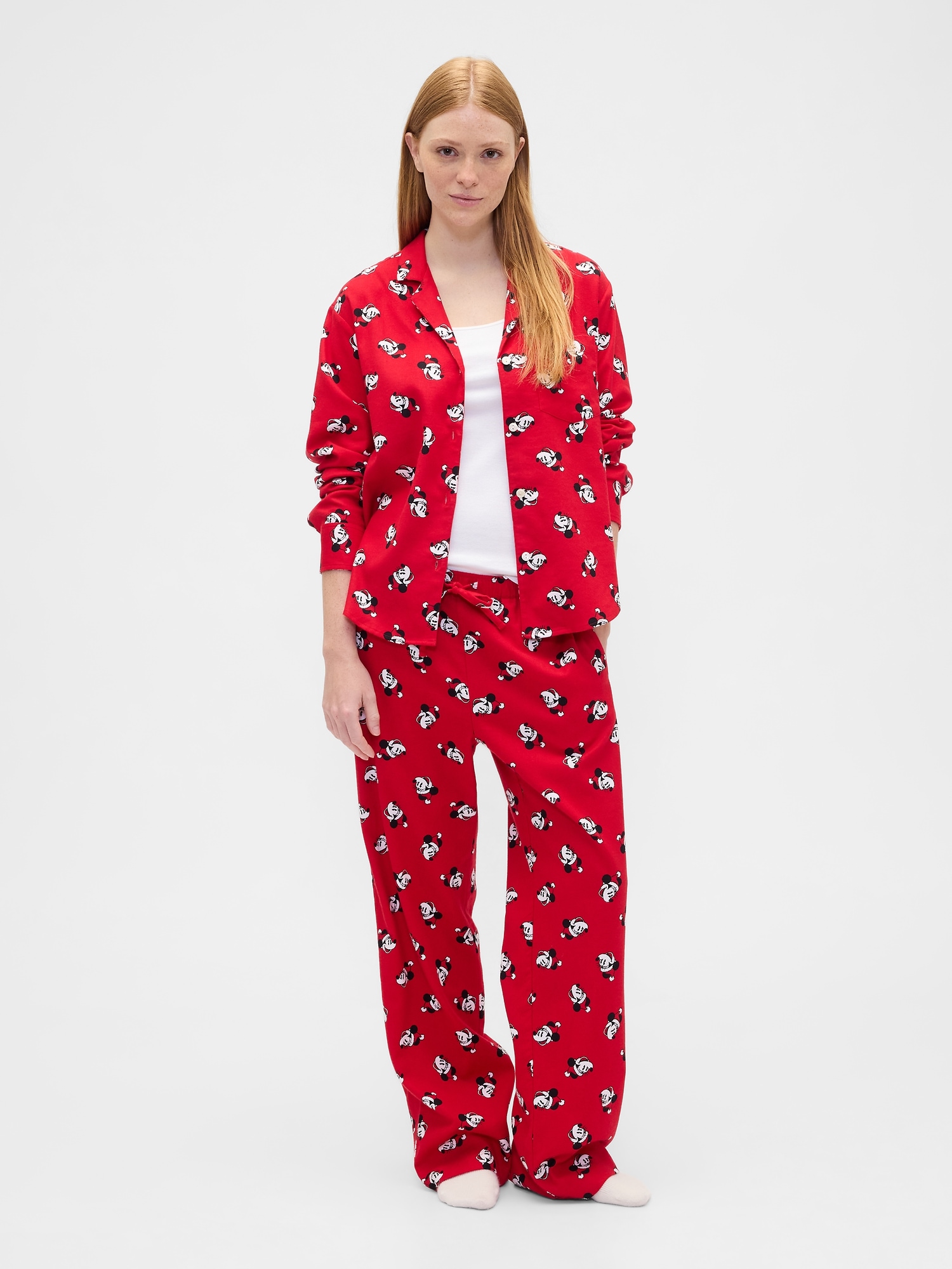 Gap × Disney Relaxed Flannel PJ Pants - Disney Family Red Santa