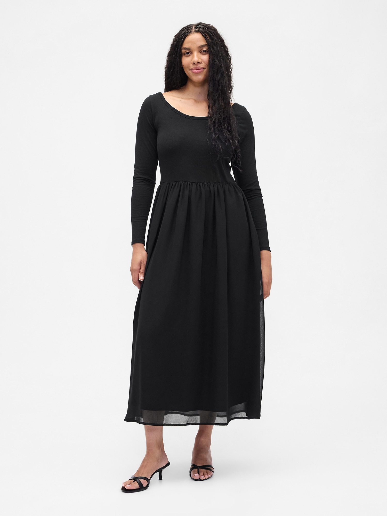 Gap Factory Recycled Chiffon-trim Midi Dress In Black