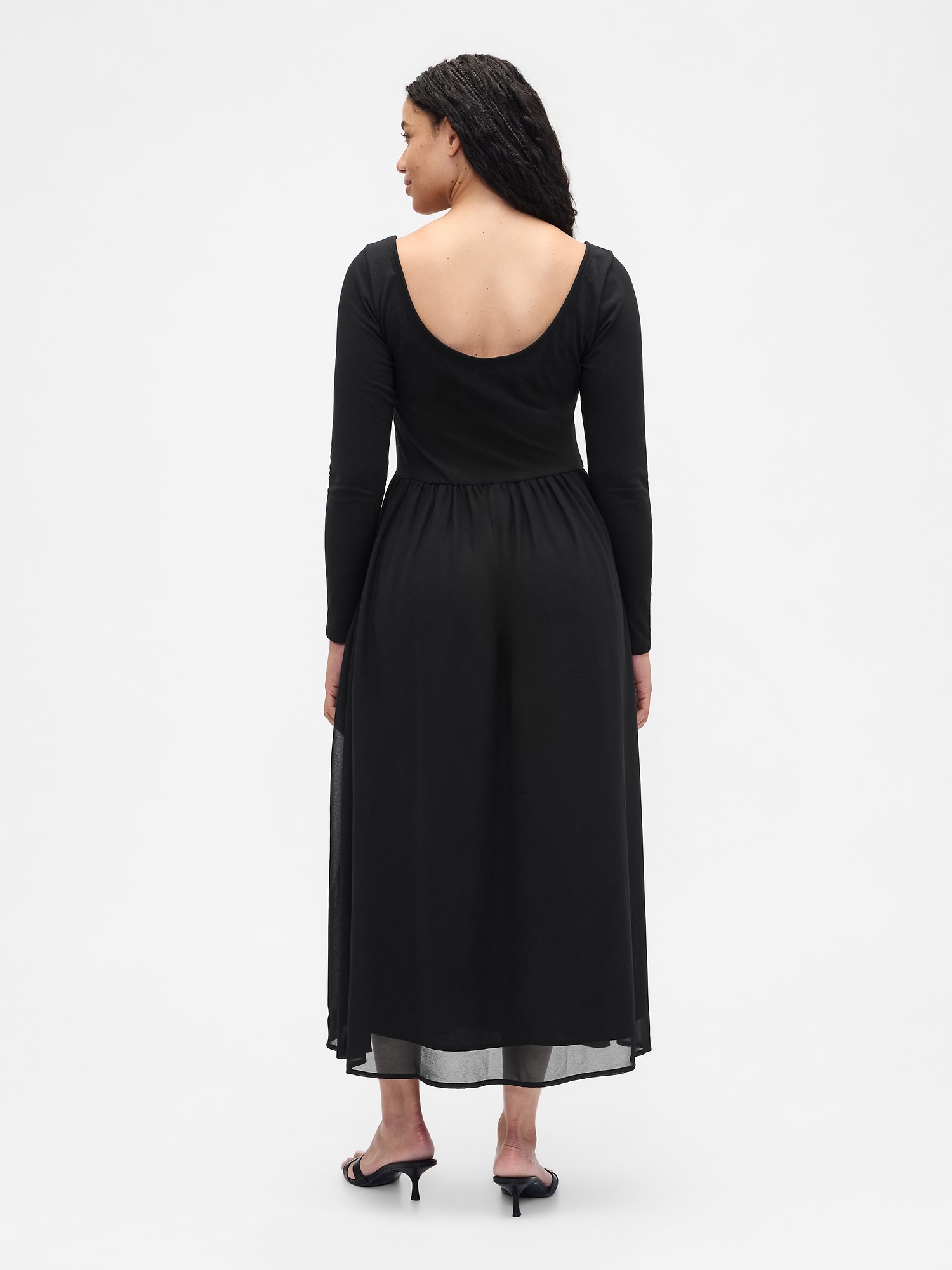 Gap Factory Recycled Chiffon-trim Midi Dress In Black