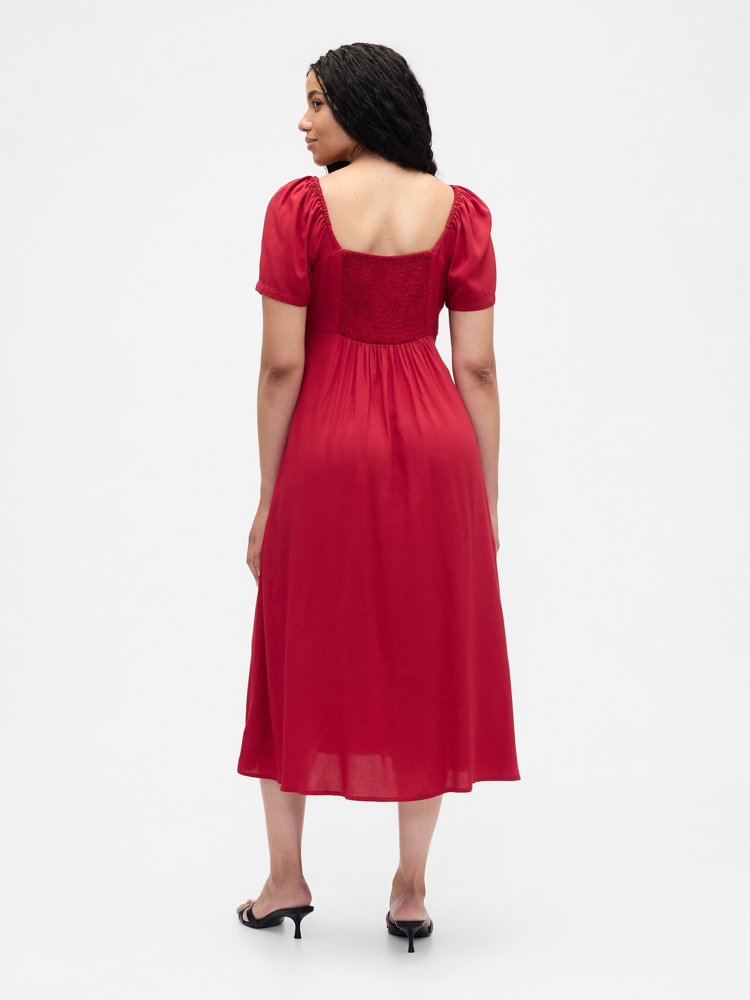 Gap Factory Puff Sleeve Midi Dress In Red