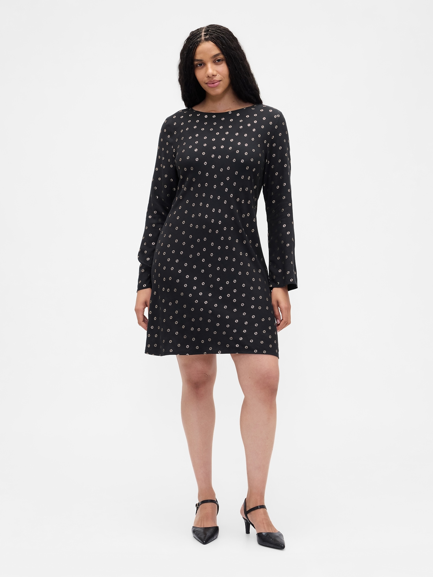 Gap Factory Satin Boatneck Mini Dress In Black
