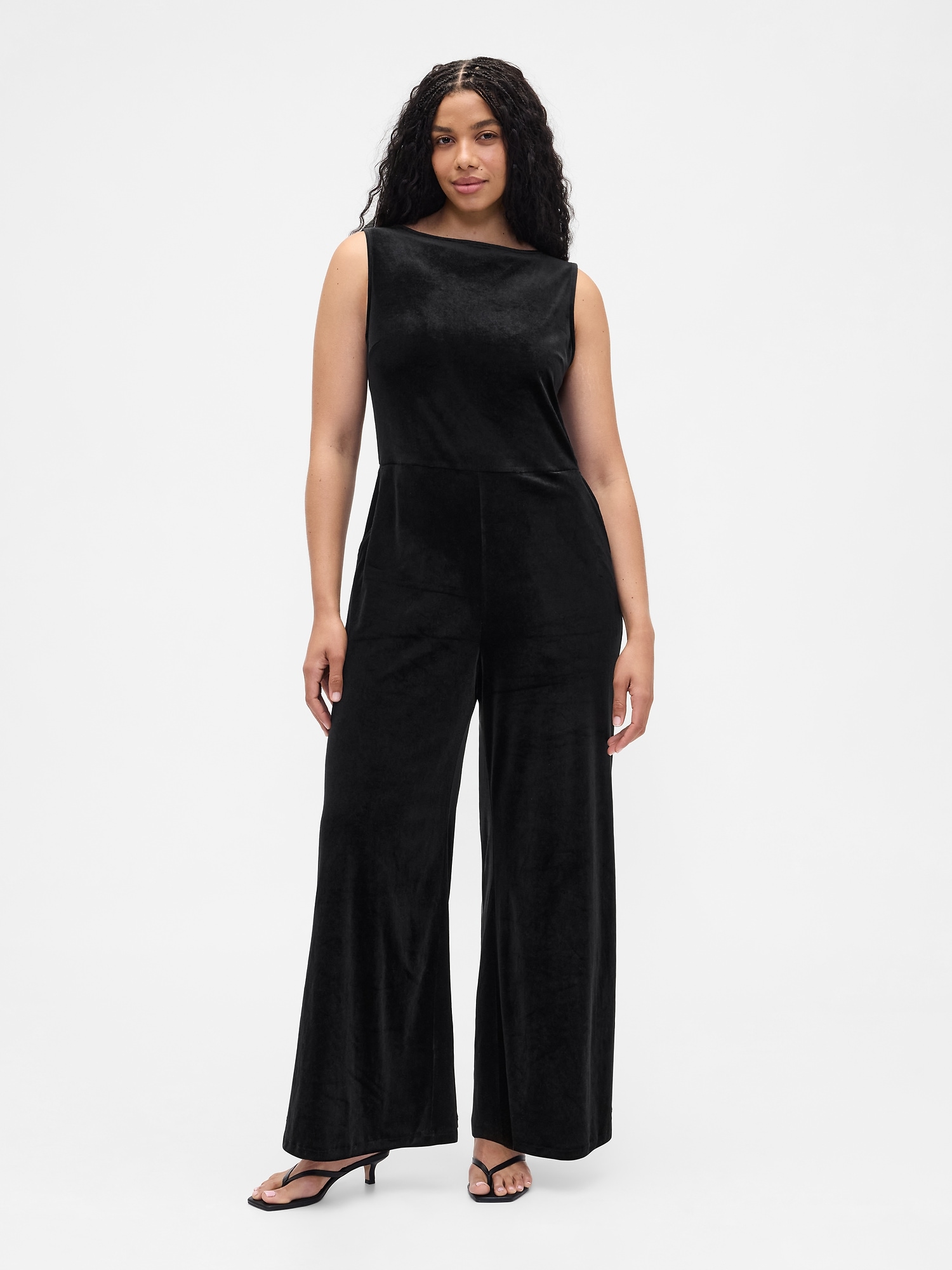 Gap Factory Recycled Velour Wide-leg Jumpsuit In Black