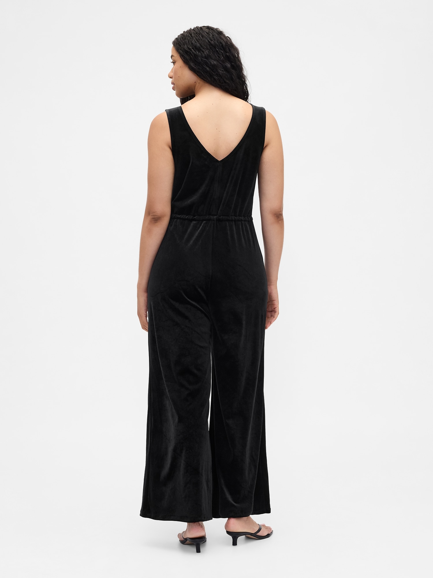 Gap Factory Recycled Velour Wide-leg Jumpsuit In Black