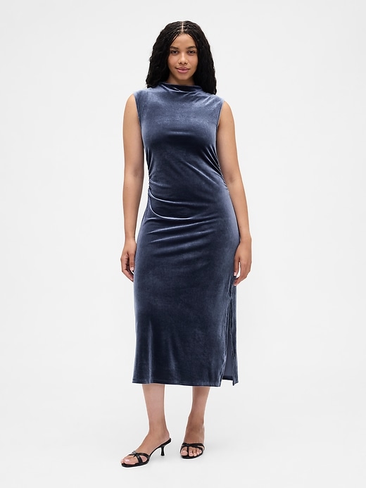 Image number 4 showing, Ruched Velvet Mockneck Midi Dress