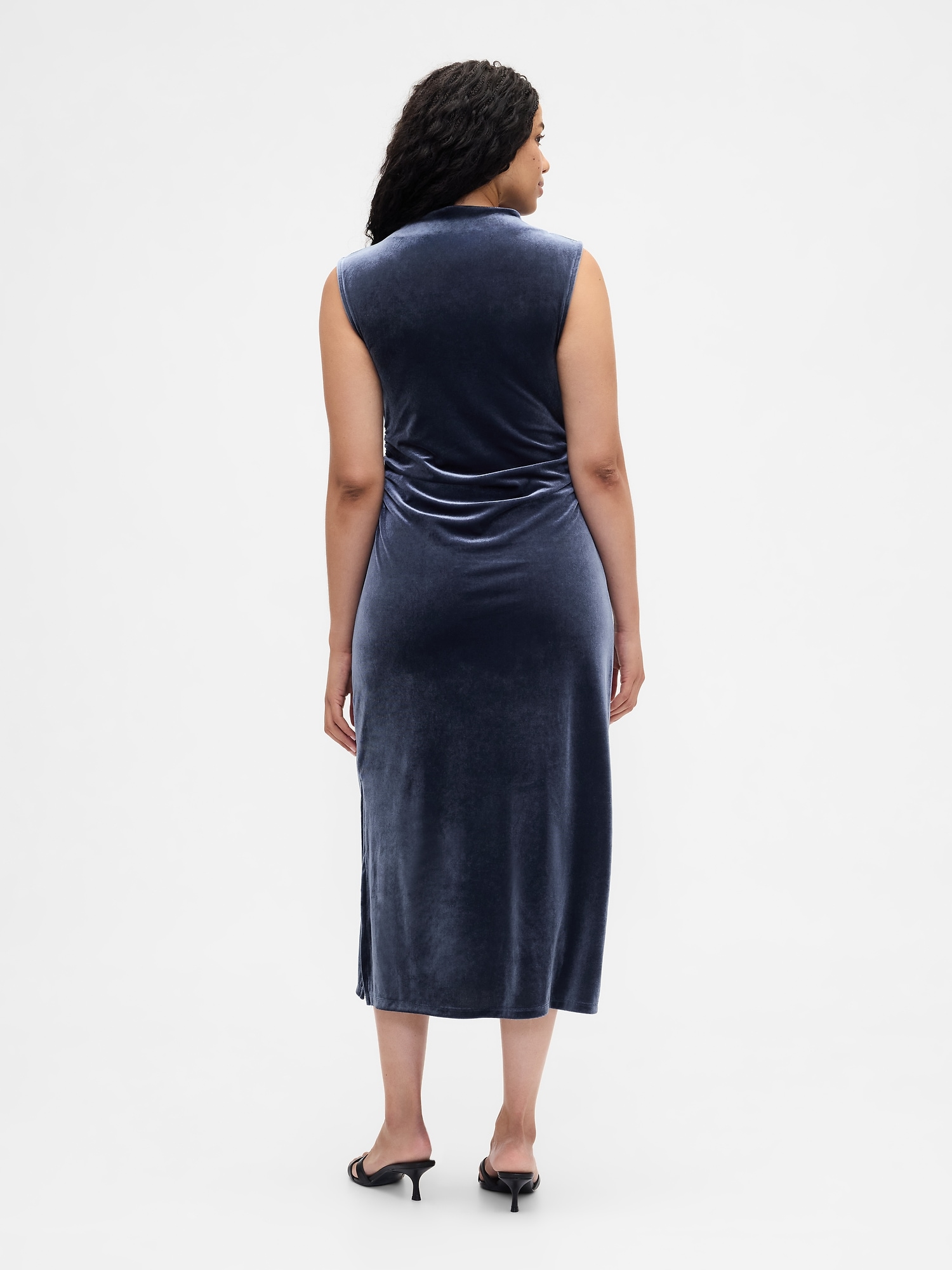 Gap Factory Ruched Velvet Mockneck Midi Dress In Blue