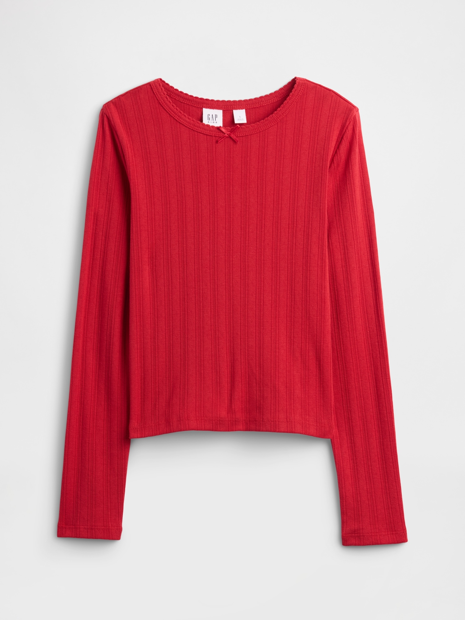 Kids Ribbed Pointelle T-Shirt - Modern Red