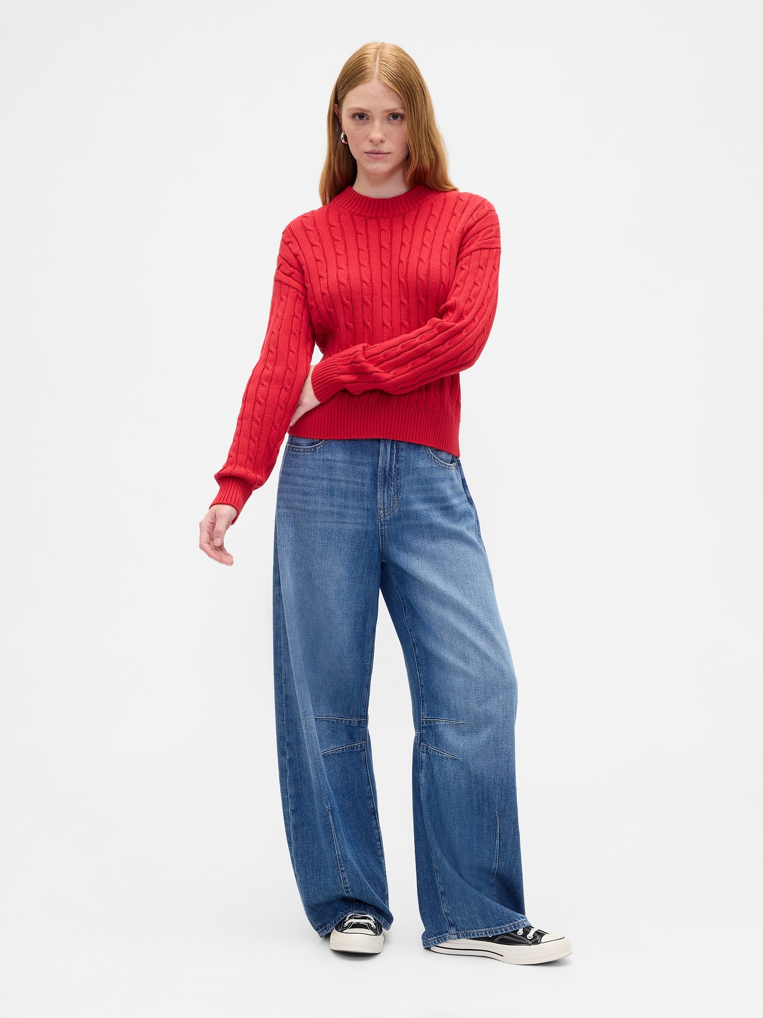 Gap Factory Relaxed Cable-knit Crewneck Sweater In Red