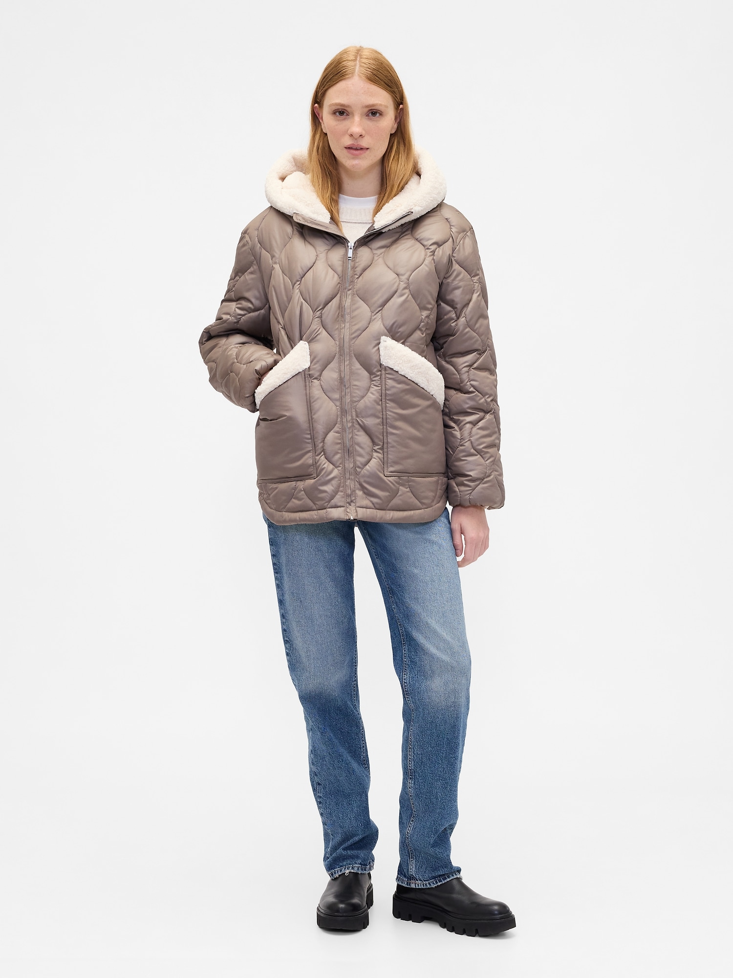 Gap Factory 100% Recycled Relaxed Sherpa-trim Jacket In Neutral