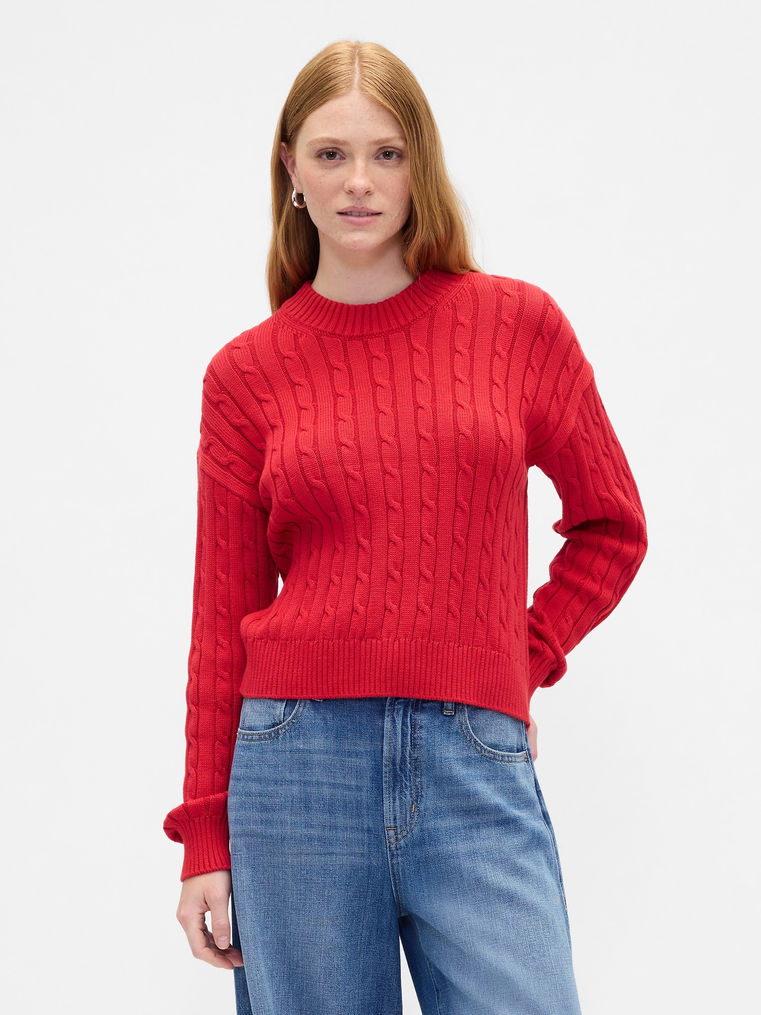 Gap Factory Relaxed Cable-knit Crewneck Sweater In Red