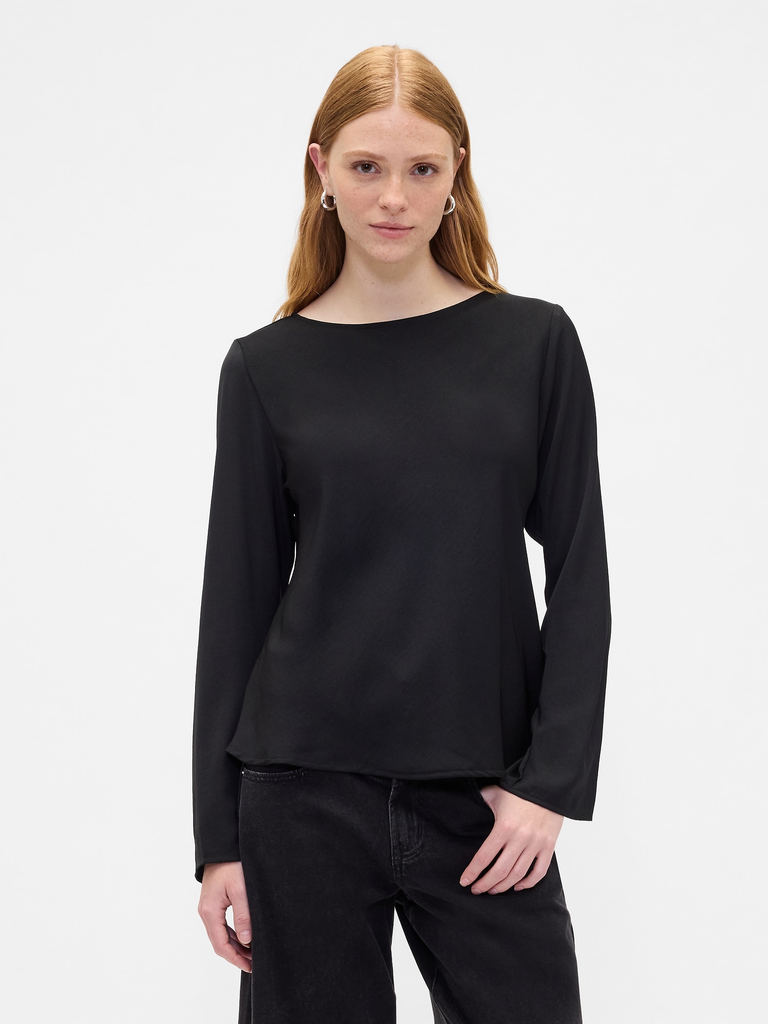 Bell Sleeve Boatneck Top - Black