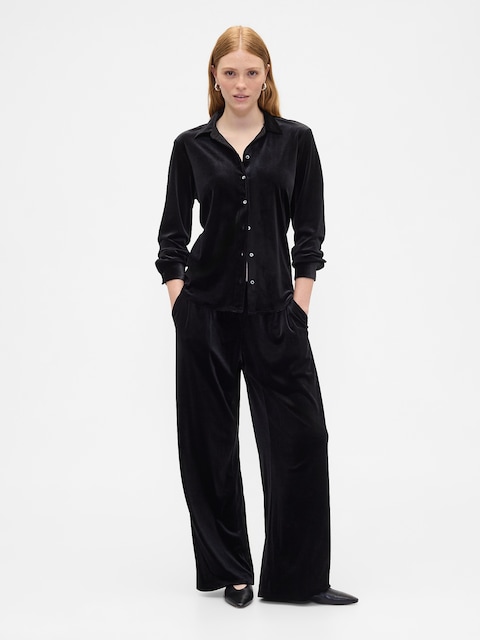 Recycled Pull-On Velour Wide-Leg Pants