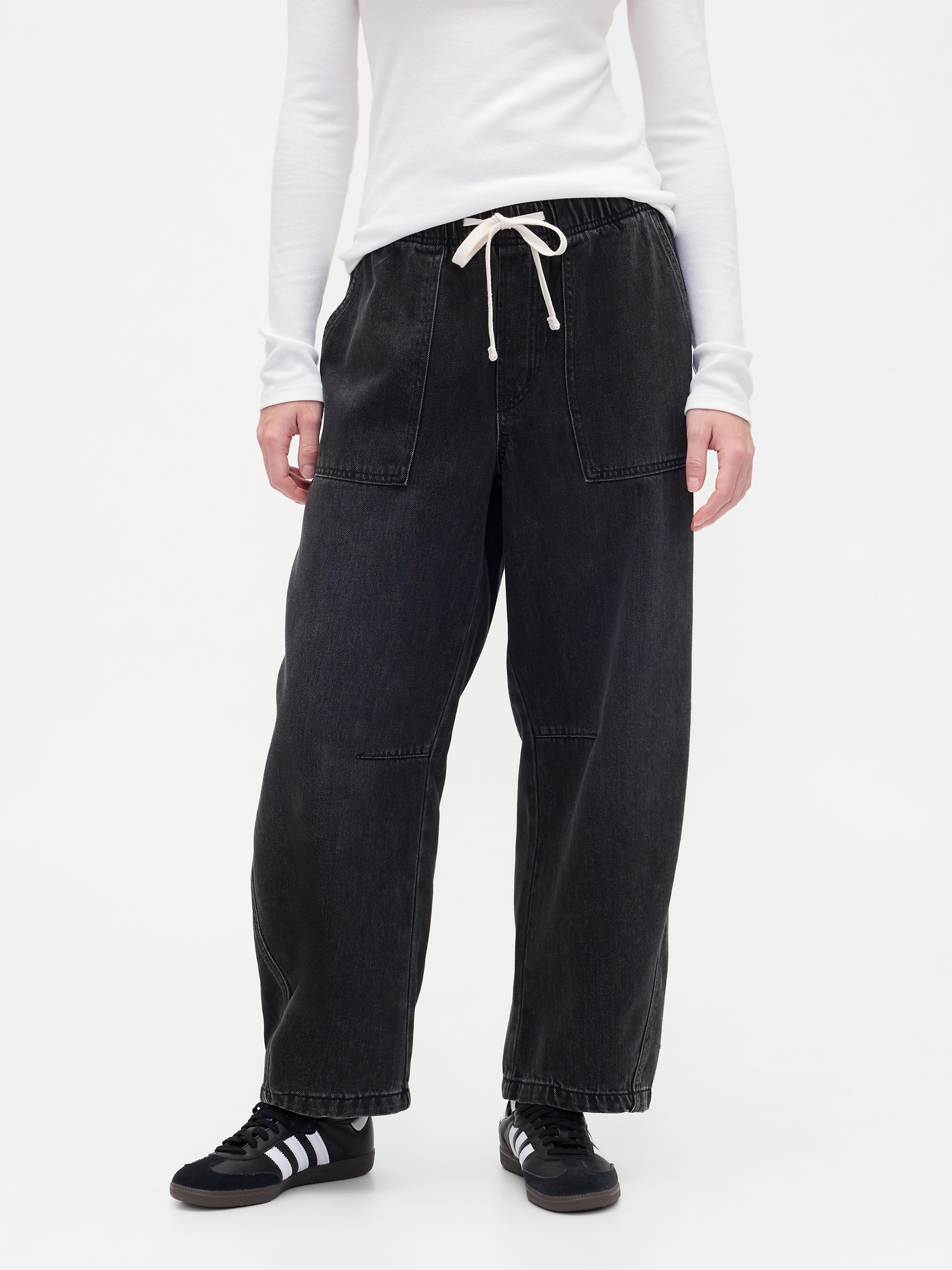 Mid Rise SuperSoft Pull-On Barrel Jeans