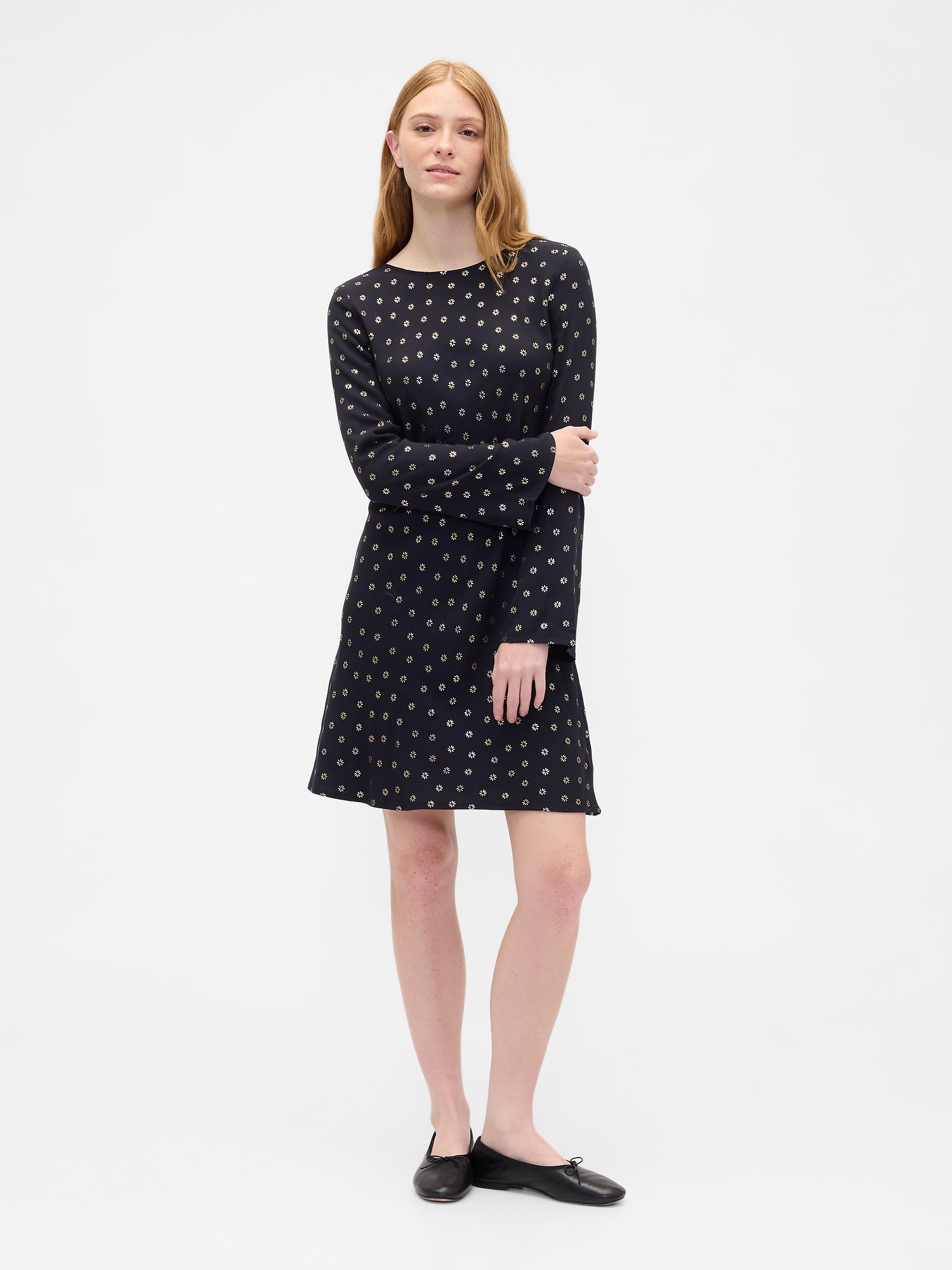 Satin Boatneck Mini Dress - Black Shine