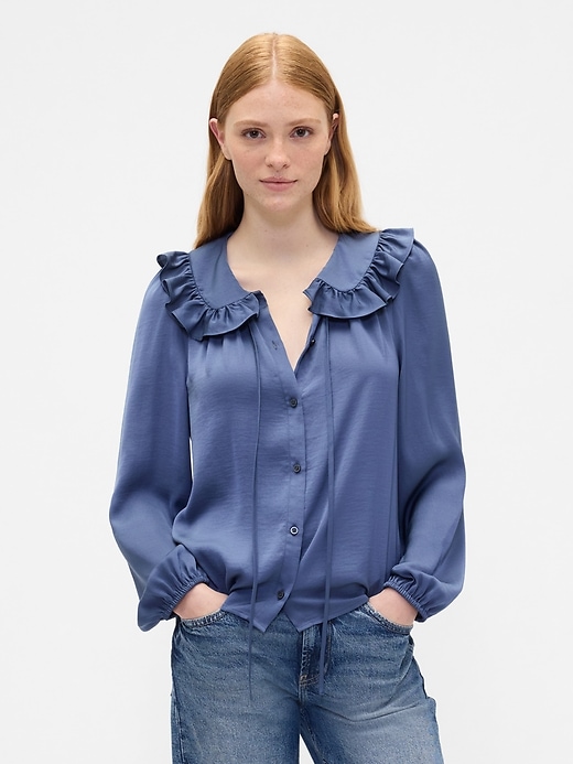 Image number 1 showing, Relaxed Satin Ruffle Top