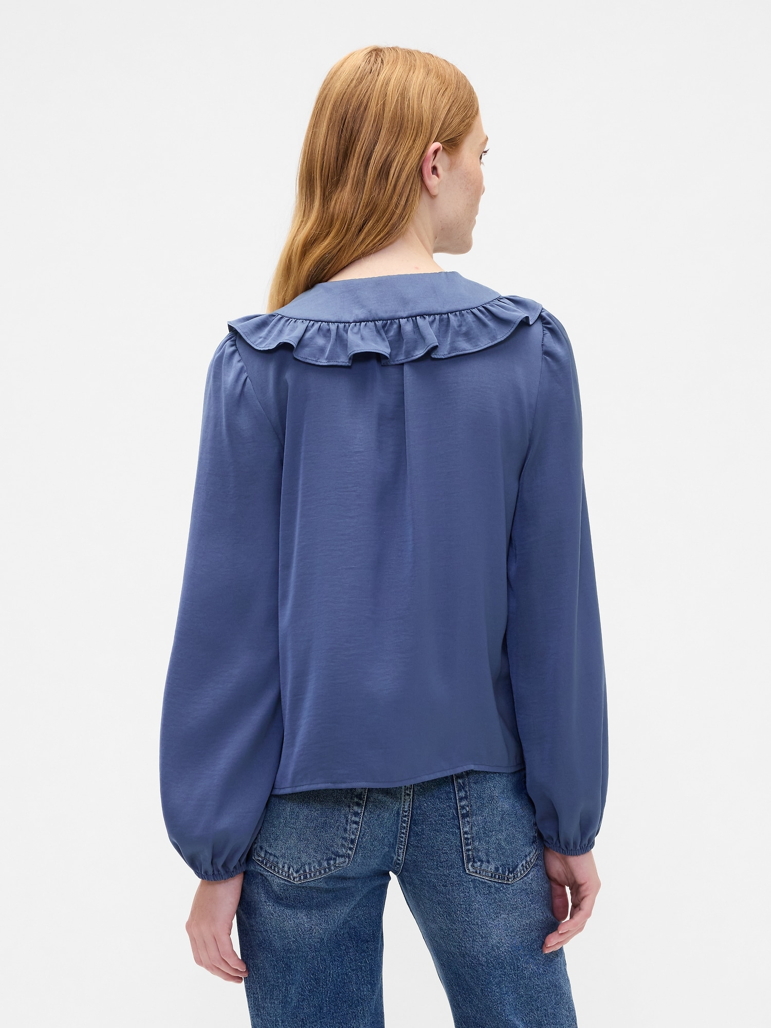 Gap Factory Relaxed Satin Ruffle Top In Blue