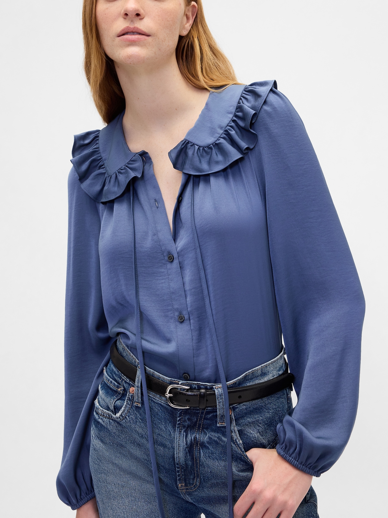 Gap Factory Relaxed Satin Ruffle Top In Blue