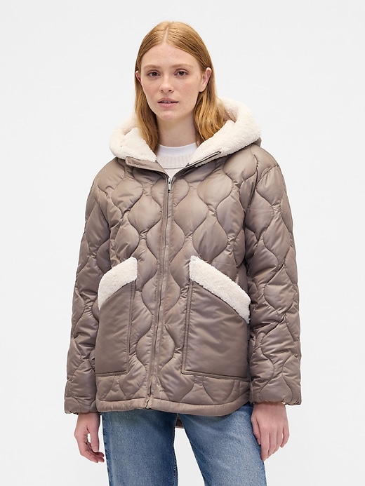 Image number 1 showing, 100% Recycled Relaxed Sherpa-Trim Jacket