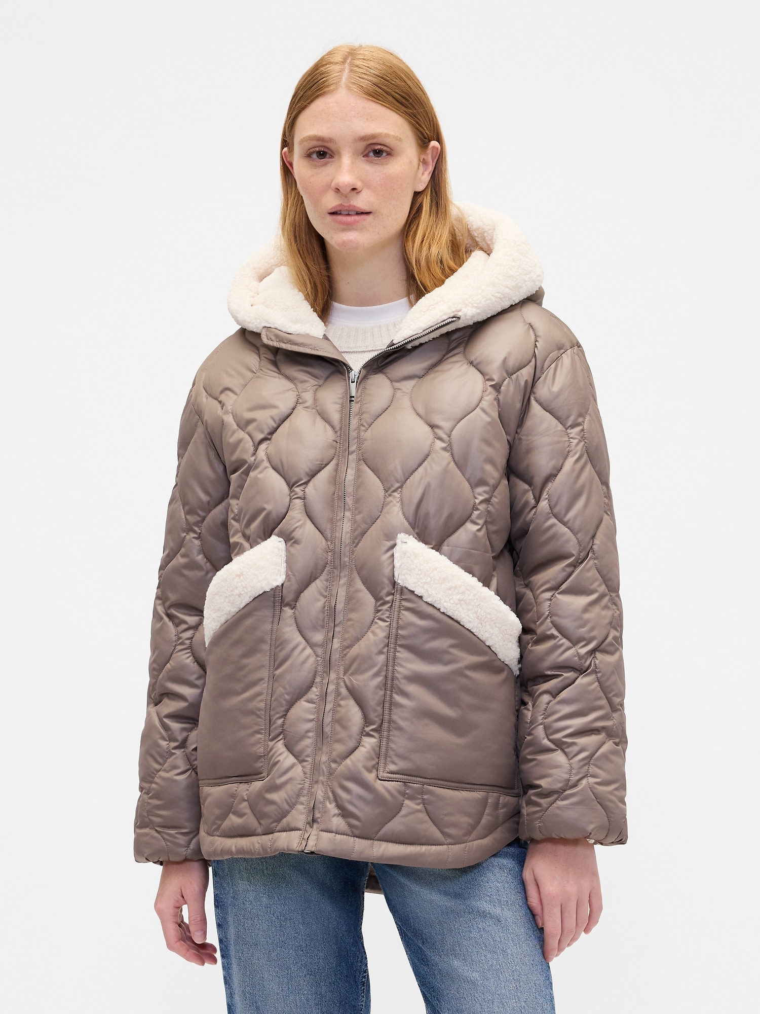 100% Recycled Relaxed Sherpa-Trim Jacket - Plymouth Rock