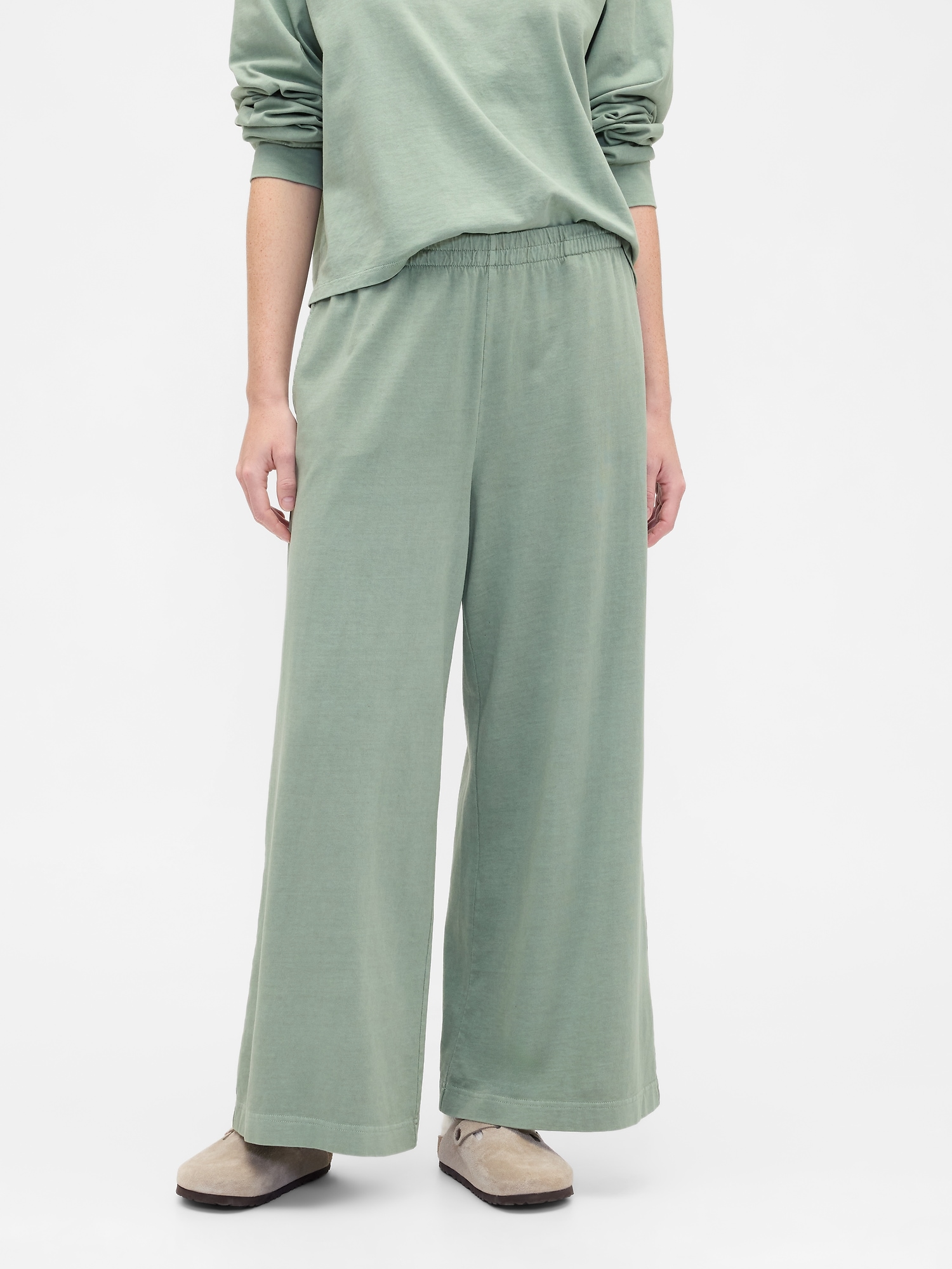 Gap Factory Pull-on Wide-leg Crop Pj Pants In Green