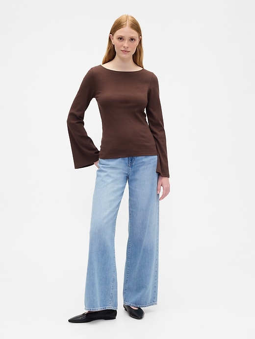 Image number 3 showing, Velour Bell Sleeve Boatneck T-Shirt