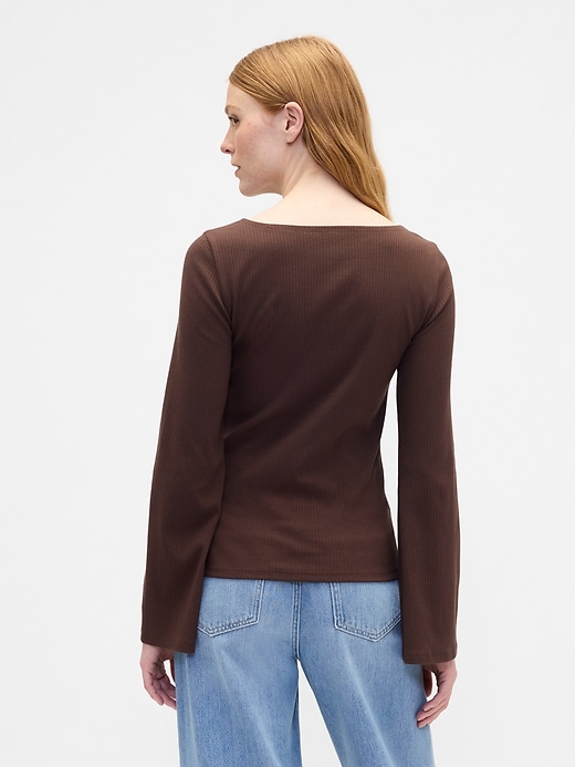 Image number 2 showing, Velour Bell Sleeve Boatneck T-Shirt