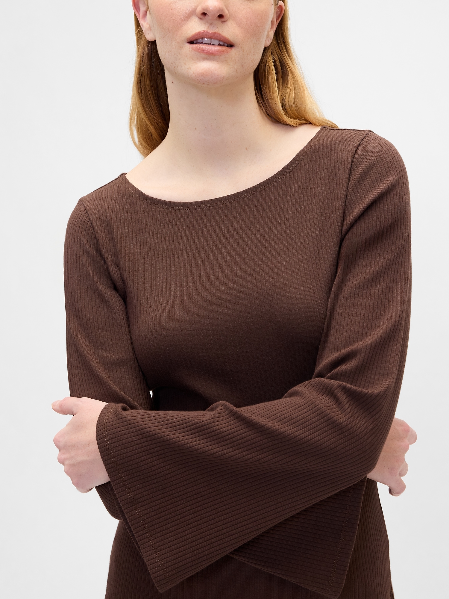 Gap Factory Velour Bell Sleeve Boatneck T-shirt In Brown