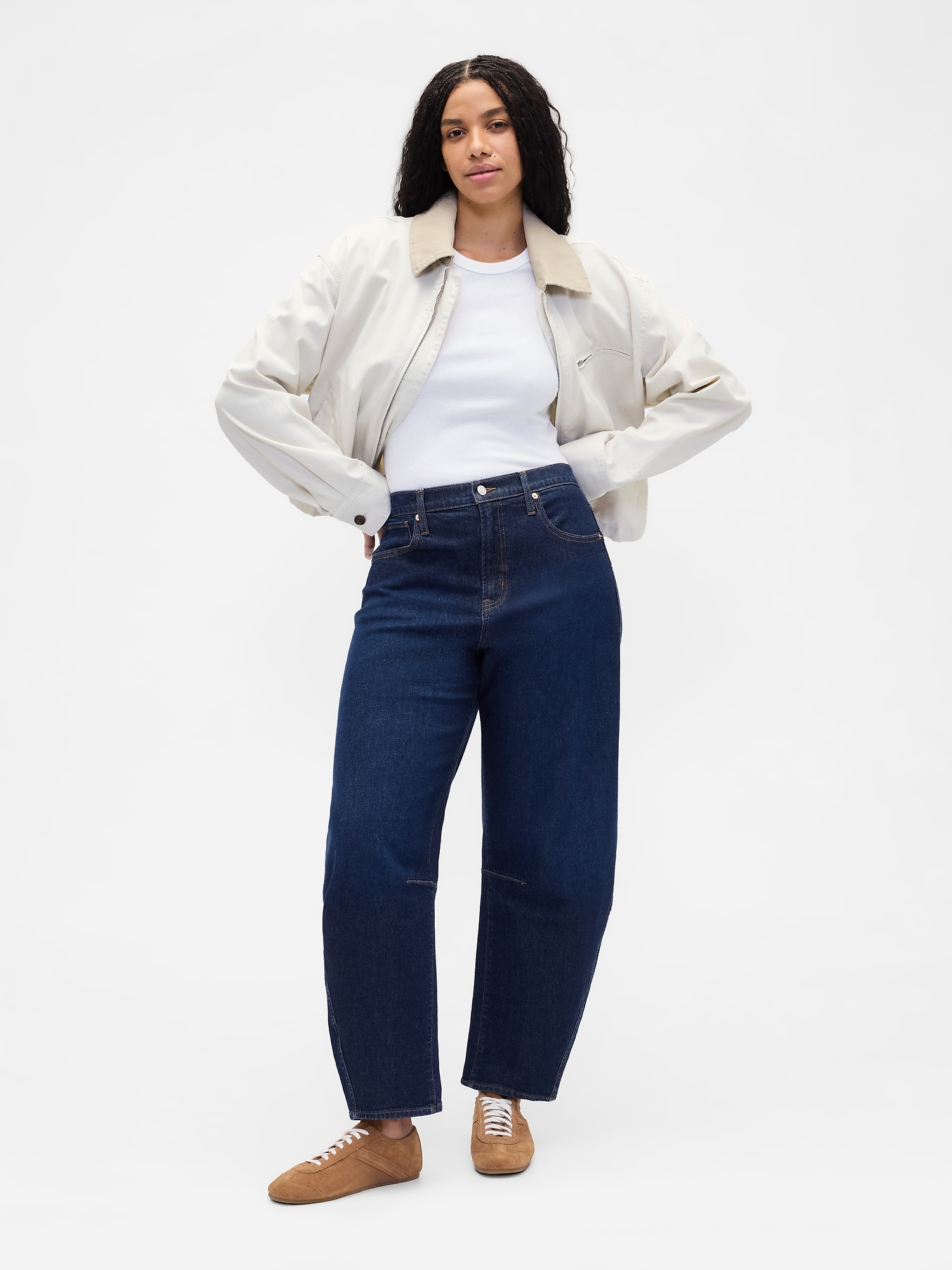 Gap Factory High Rise Barrel Jeans In Blue