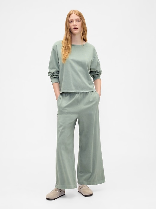 Image number 1 showing, Pull-On Wide-Leg Crop PJ Pants