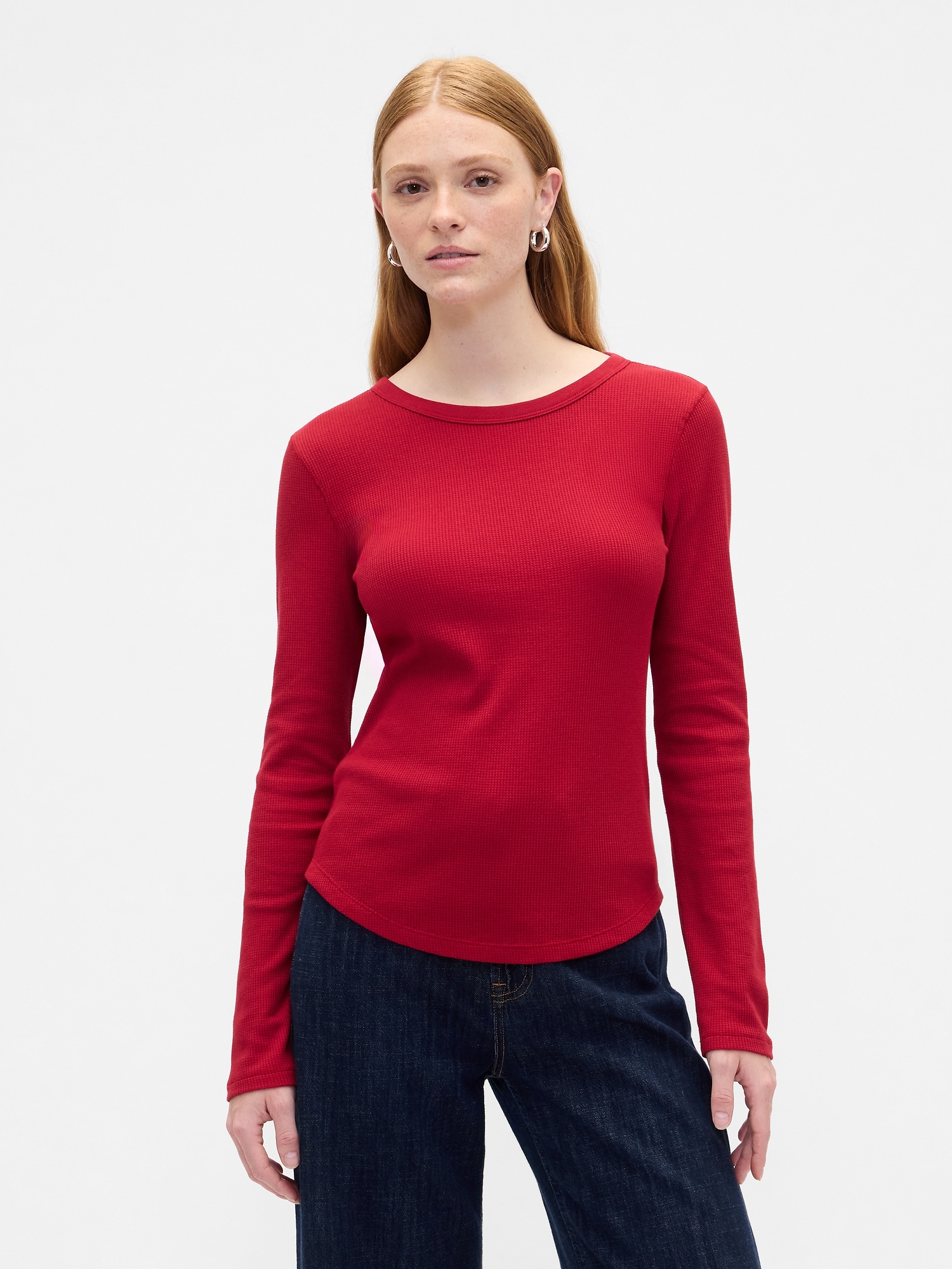 Waffle-Knit Crewneck T-Shirt - Burgundy Sled